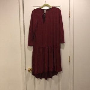 Red suede drop waist dress